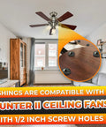 Rock Solid Half Inch Rubber Grommet Kit For Ceiling Fan Blades Anti Vibration Bushings on wooden fan with black grommets.