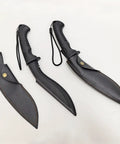 Plastic Practice Knife Set 12 Inch Polypropylene Nepalese Style Tanto Training Blades With PU Sheath Two Pack shown