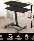 Height Adjustable Laptop Rolling Cart For Ergonomic Workstation Use, Mobile Desk From 28 Inches To 33 Inches, Black Finish