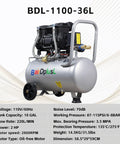 Heavy Duty 9.5 Gallon Air Compressor Delivers Solid 115 Psi Performance Ultra Quiet 70 Decibel Level portable 10-gallon steel tank air compressor.