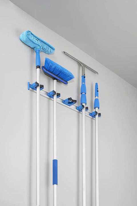 Hang Up 5 Bracket Organizer With Heavy Duty Aluminum Build Adjustable Brackets For Flexible Tool And Cleaning Gear Storage