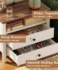 Set Of Two Modern Nightstands Featuring Double Drawers And Integrated Charging Station With Dual AC Outlets Plus USB Ports For Zero Wire Drama And Breezy Bedroom Refresh showing wider top and deep drawers.