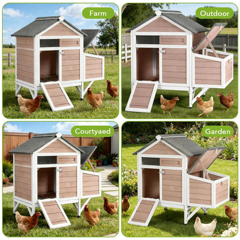 Cozy Two Chickens Outdoor Coop With Expandable Run Small Wooden Hen House With Nesting Box And Pull Out Tray Backyard Poultry Coop