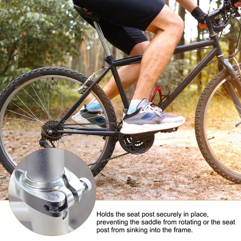 Gold Aluminum Alloy Locking Bike Seat Post Clamp 28.6mm Inner Diameter And 25.4mm Post M4 Hex Screw Durable Lightweight Installation For Mountain And Road Bikes