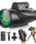 15x52 HD Monocular With Tripod For Hunting, Bird Watching, Hiking, And Travel, featuring BAK4 prism and Bluetooth camera remote.