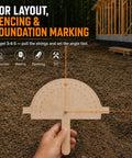 Jobsite Ready Wooden Angle Finder With Bright Orange String Line 12 By 10 Inch Birch Plywood Ruler expert degree layout gauge in use outdoors