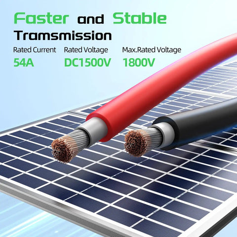 Heavy Duty Solar Panel Wire Set 50 Ft Black And Red 10 AWG PV Tinned Copper Extension Cable For Outdoor Off Grid Systems