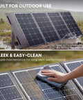 Ultra Light 200W Foldable Solar Panel 12V with Next Gen BC Tech and busbar-free cells used in rainy outdoor setting, easy maintenance