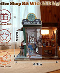 Cozy Coffee Shop 3D Wood Miniature Kit With LED Lights For Adults DIY Tiny House Model For Bookshelf Decor Lit Gift Display