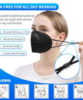 Woman wearing KN95 Face Mask 5 Ply Protection With 95 Percent Filtration For Daily Use Black 50 Pack Skin Friendly Comfort