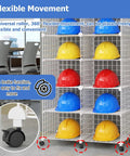Adjustable Stackable Helmet Storage Box With Wheels 32 Grids And 8 Layers Floor Standing Hard Hat Organizer holding helmets