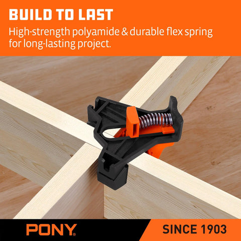 Four Pack Right Angle Woodworking Clamps With Adjustable Jaw For 90 Degree Corners Keep Boards Flat And Aligned Holds Three Sixteenths To Seven Eighths Inch Boards For Cabinet Frames And T Joints In Light Duty Projects.