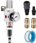 Air Filter Regulator Combo With Auto Drain For Pneumatic Systems, 5 Micron Brass Element, Poly Bowl, Metal Bracket, Gauge