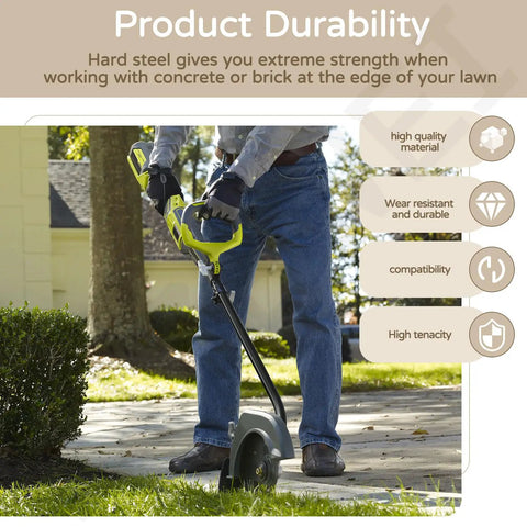 Man using edger with Two Pack 8 Inch Reversible Heavy Duty Hardened Steel Edger Blade for Ryobi Expand It System