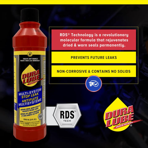All In One Stop Leak For Engine, Transmission, Power Steering And More, 8 Oz Bottle, Stops Leaks Across Multiple Systems, Rejuvenates Seals, Gaskets And O Rings, Prolonging Lifespan And Preventing Future Leaks. Red 8 oz bottle of multi-system stop leak additive.