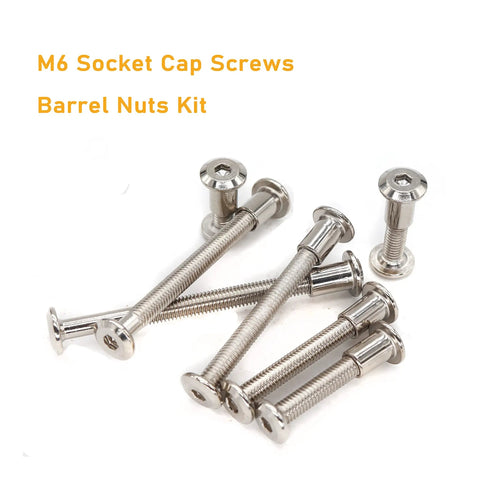 10 Pack M6 X 35 Millimeter Countersunk Hex Head Socket Cap Bolts Paired With Barrel Nuts Smooth Silver Nickel Plated furniture hardware kit
