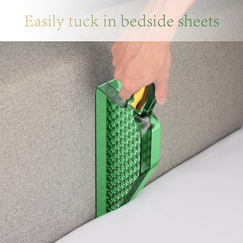 Ergonomic Mattress Lifter Wedge And Bed Maker Tool For No Fuss One Person Bed Making And Sheets Change in use on a bed.