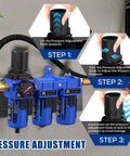 Three Eighths Inch NPT Air Compressor Water Separator Filter Regulator Lubricator Combo with brass filter and pressure adjustment steps