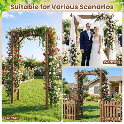 7 Foot Wooden Garden Arbor Trellis With Wide Arch And Strong Side Trellises for Climbing Plants Outdoor Wedding Arch