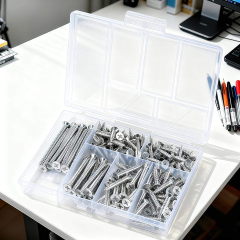 Wood Screws Assortment Kit For DIYers, 150 Pcs Self-Tapping Phillips Screws In 6 Sizes For Wood in plastic organizer box
