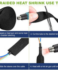 Steps for using 2 To 1 Shrink Ratio Heat Shrink Wire Loom Braided Cable Sleeves with heat gun and scissors shown