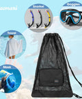 Mesh Snorkel Gear Bag With Drawstring Lightweight Breathable Beach Backpack For Mask Snorkel Goggles Towel And Swim Essentials
