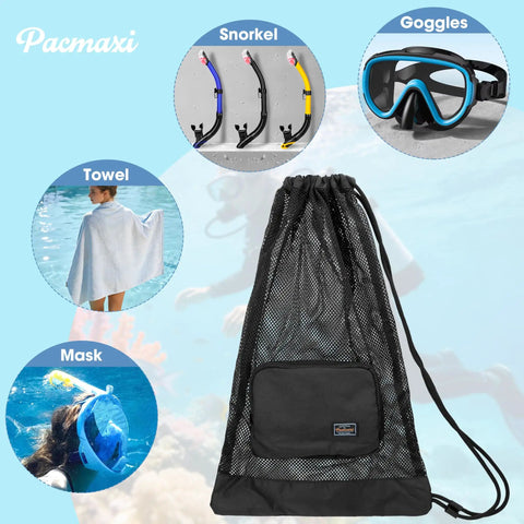 Mesh Snorkel Gear Bag With Drawstring Lightweight Breathable Beach Backpack For Mask Snorkel Goggles Towel And Swim Essentials