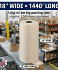 Bulk Packing Paper Roll 18 Inch By 1400 Feet White Newsprint For Moving, Shipping And Storage, displayed in warehouse