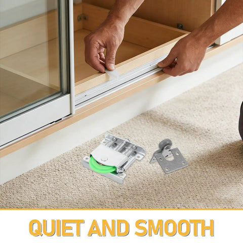 Heavy Duty Sliding Door Roller Kit For Wardrobe And Closet Repair Featuring Steel Frame With Nylon Reinforced Fiber Wheels High Load Bearing And Wear Resistant Design Prevents Squeak Forever Make Doors Roll Smooth Like Butter Every Single Day installed on wardrobe track