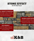 Super Lightweight Peel And Stick Faux Stone Wall Cladding Is A Total Game Changer For Modernizing Indoors Or Outdoors With Realistic Stone Effect Textures Top Tier Sound Dampening Features And An Easy Peasy Installation Process In Classic Golden Grey 3D EPS wall panel with high-density foam and realistic stone effect.
