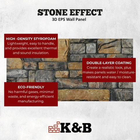 Super Lightweight Peel And Stick Faux Stone Wall Cladding Is A Total Game Changer For Modernizing Indoors Or Outdoors With Realistic Stone Effect Textures Top Tier Sound Dampening Features And An Easy Peasy Installation Process In Classic Golden Grey 3D EPS wall panel with high-density foam and realistic stone effect.