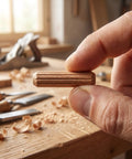 200 Piece Wooden Dowel Pins Kit With Fluted Hardwood Rods Chamfered Tips And Smooth Splinter Free Surface For Furniture And Cabinet Joint Reinforcement Built To Last For DIY Projects, close-up in hand