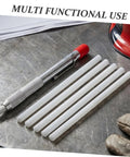 Soapstone Marking Pencil With Aluminum Holder For Welding Supplies shown with heat resistant refills on metal surface