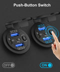 Two Pack 12V USB Car Charger With Four Ports 78W Fast Charge PD3 And QC3 Quick Charge Waterproof Cigarette Lighter Socket On Off