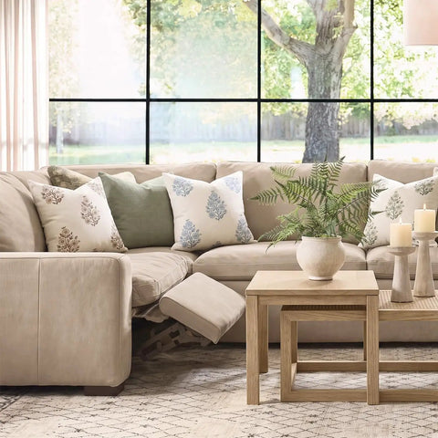 Decorative Floral Pillow Covers 18x18 Inch Set Of 2 For Couch Brown Neutral 2 Pack Cover Only For Sofa Or Chair Decor With Easy Care Fabric And Durable Sewn Edges For Cozy Home Vibe, shown on beige sofa
