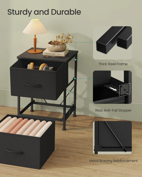 Dope Bedroom Dresser And Nightstand Storage Organizer Unit With Steel And MDF Construction, showcasing sturdy steel frame and fabric drawers.
