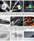 Aluminum Wheel Polishing Kit For Drill Buffing Wheel Set Smooths Car And Motorcycle Rims Stainless Steel Chrome Wood Plastic Ceramic Glass And More 6 Piece Polishing Kit in use on various surfaces