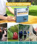 Person holding Portable Camp Toilet Kit With 30 Pack Absorbent Gel Pellets And 30 Drawstring Bags on picnic table outdoors