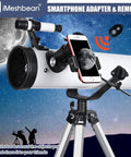 Portable 76mm Aperture Reflector Telescope With 700mm Focal Length 35x to 525x Magnification, with phone adapter and remote.