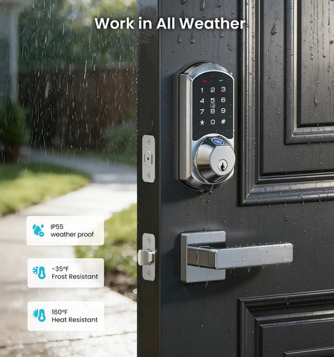 Heavy Duty Fingerprint Smart Deadbolt Lock Equipped With Direct Phone App Access And Portable Key Fobs Styled In Sleek Satin Nickel For Zero Stress Keyless Entry And Knockout Front Porch Protection