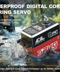 Beefy 32 Kg Cm Waterproof RC Steering Servo with full metal gear shown in water, highlighting durability and IP67 waterproof feature.