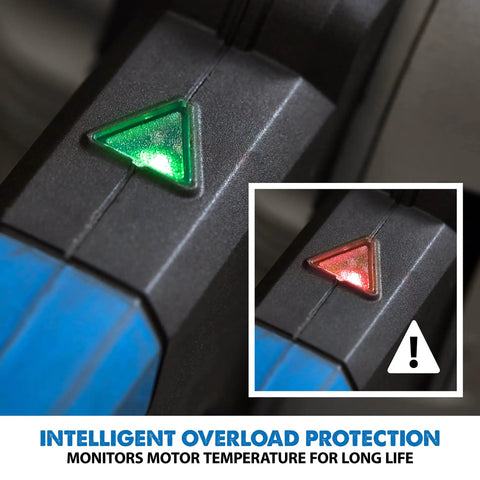 Close-up of intelligent overload protection feature on 8.25 Inch Metal Cutting Circular Saw With High Torque Motor, LED indicator