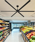 Monster Size 120 Inch HVLS Industrial Ceiling Fan With Aluminum Blades Reversible DC Motor in a grocery store