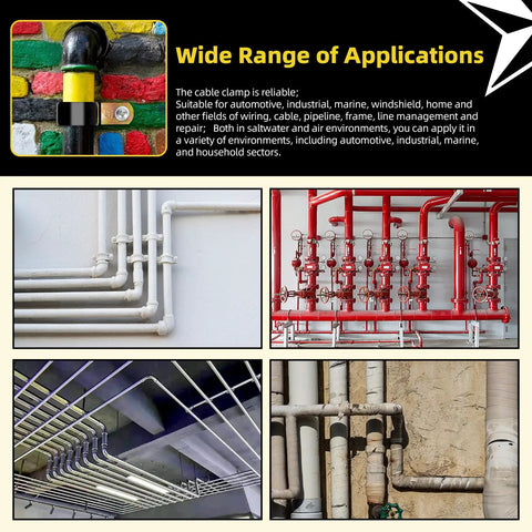 Pipes secured with 160 Piece Heavy Duty Vinyl Coated Cable Clamp Kit With Screws 9 Sizes From 5mm To 25mm