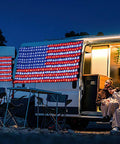 Patriotic American Flag LED Net Lights For Outdoor Decor, 420 LED Waterproof String Lights For Yard And Garden on camper van