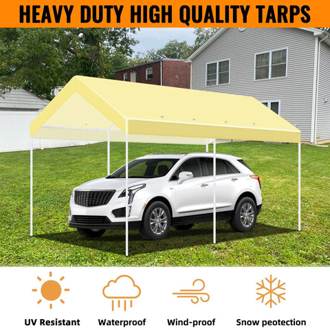10 By 20 Feet Carport Replacement Canopy Cover With Velcro Strips 300D Oxford Fabric Waterproof And UV Protected Top Beige Durable Tent Car Garage Cover Frame Not Included