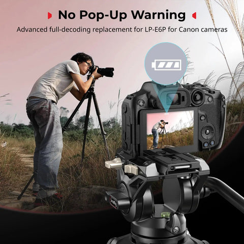 Photographer using Dummy Battery With D Tap Power Adapter For Canon LP E6P And EOS R6 Series Pro Gear Power Kit