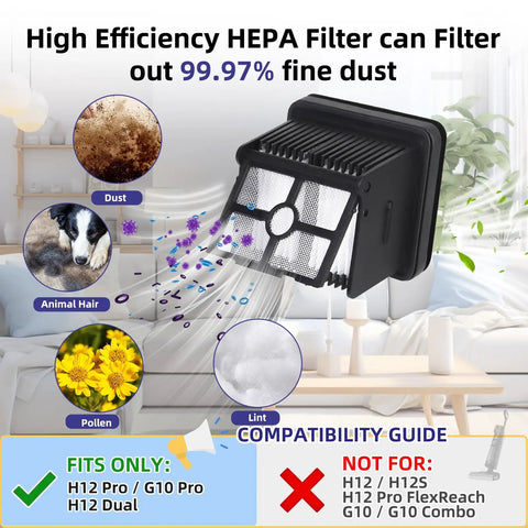 Replacement Parts Kit For H12 Pro H12 Dual And G10 Pro Wet Dry Vacuum Cleaners Built For Quick Fit And Long Lasting Heavy Duty Performance With Durable Filters Motor Brushes Gaskets And Roller Accessories, HEPA filter
