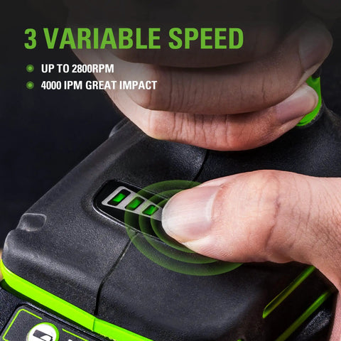 Close-up of speed selector on 24V Brushless Half Inch Cordless Impact Wrench With 3 Speed Selector And LED Light Delivers 300 Ft Lbs Torque