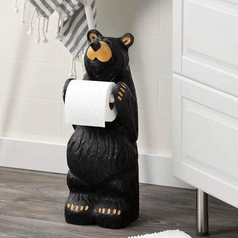 Little Johnny Bear Toilet Paper Holder From Bearfoots Collection By Jeff Fleming Midnight Black Resin Stone Decor in bathroom